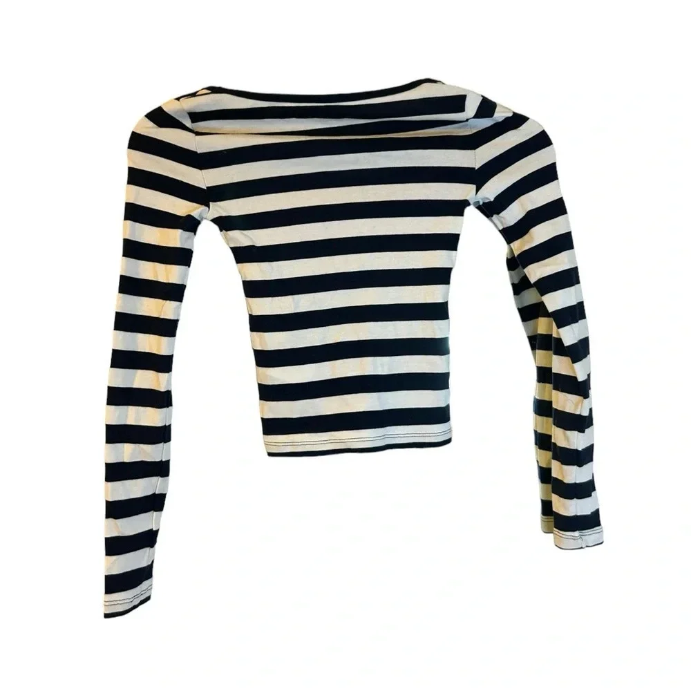 J.Crew Navy Blue Striped Scoop Neck Top